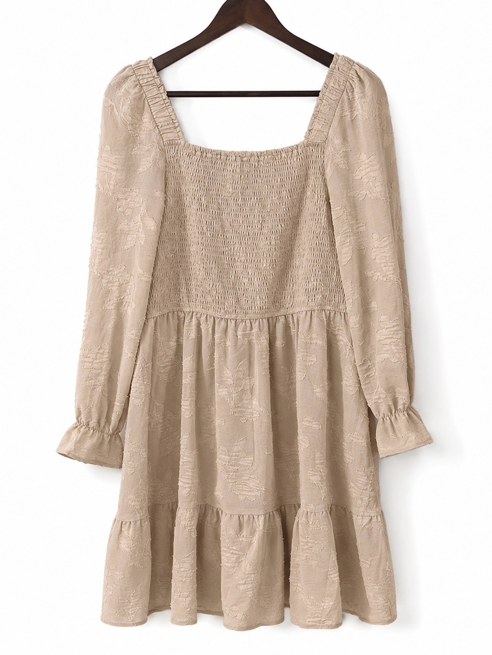Simplee Beige Smocked Tiered Mini Dress | Size Large - Picture 2 of 3